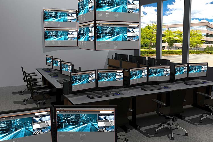 Education classroom control rooms console furniture desks with monitors