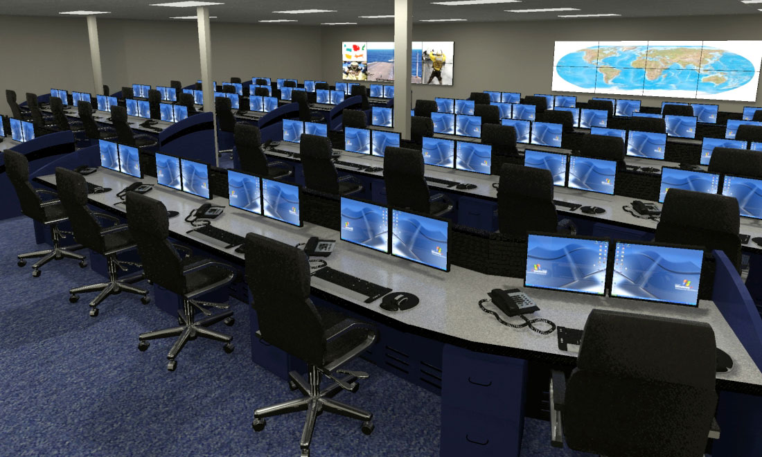 Military Command Center installation with technical furniture in multi-station arrangement