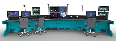rendering of summit enterprise command center furniture, turquoise finish