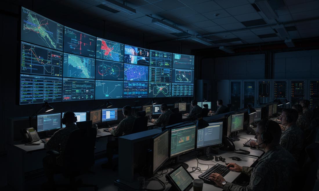 Military Control Room Equipped with Snort Compatible Capable Furniture