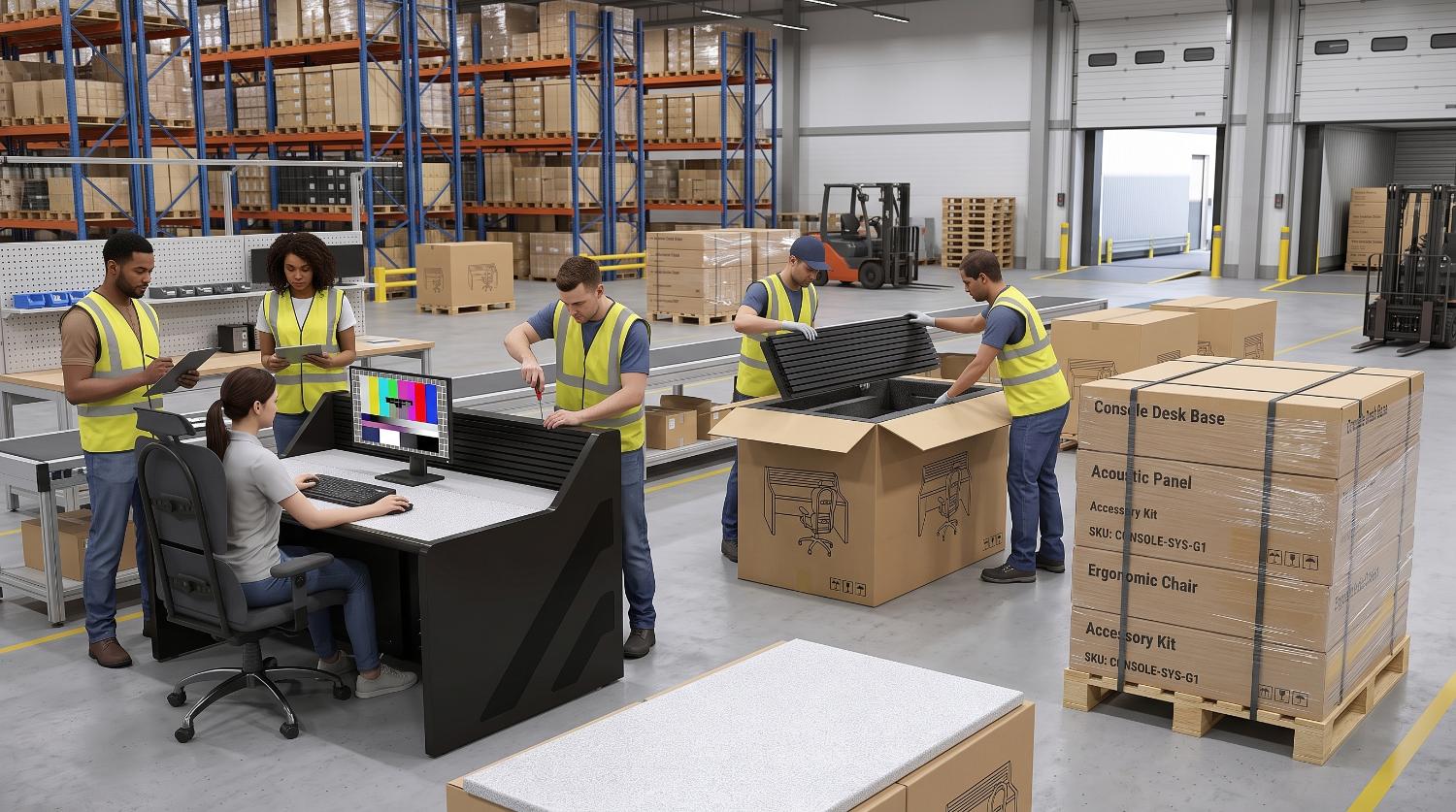 How long does it take to manufacture and assemble NOC furniture for a control room?